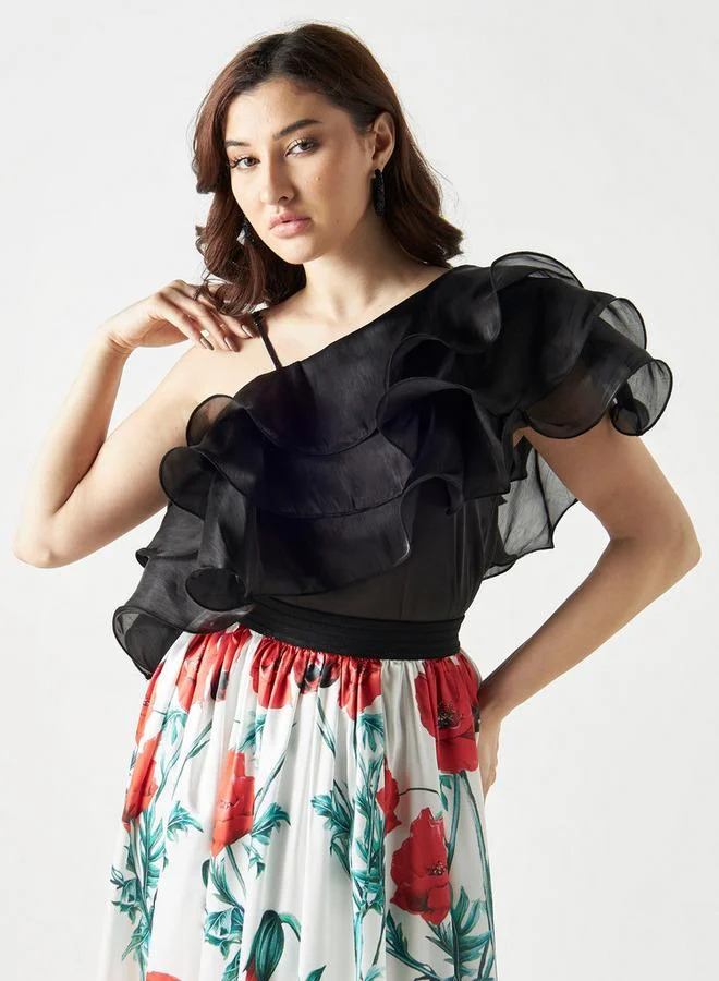2Xtremz 2Xtremz One Shoulder Top with Ruffles