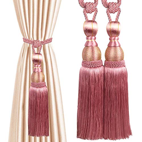 EleCharm 1 Pair Simple Elegant Curtain Cord Tie Drape Holdback Bedroom Curtain Buckle (Dark Pink) - Image 2