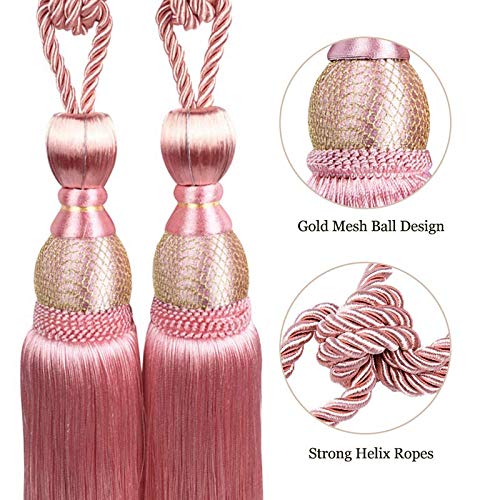 EleCharm 1 Pair Simple Elegant Curtain Cord Tie Drape Holdback Bedroom Curtain Buckle (Dark Pink) - Image 3