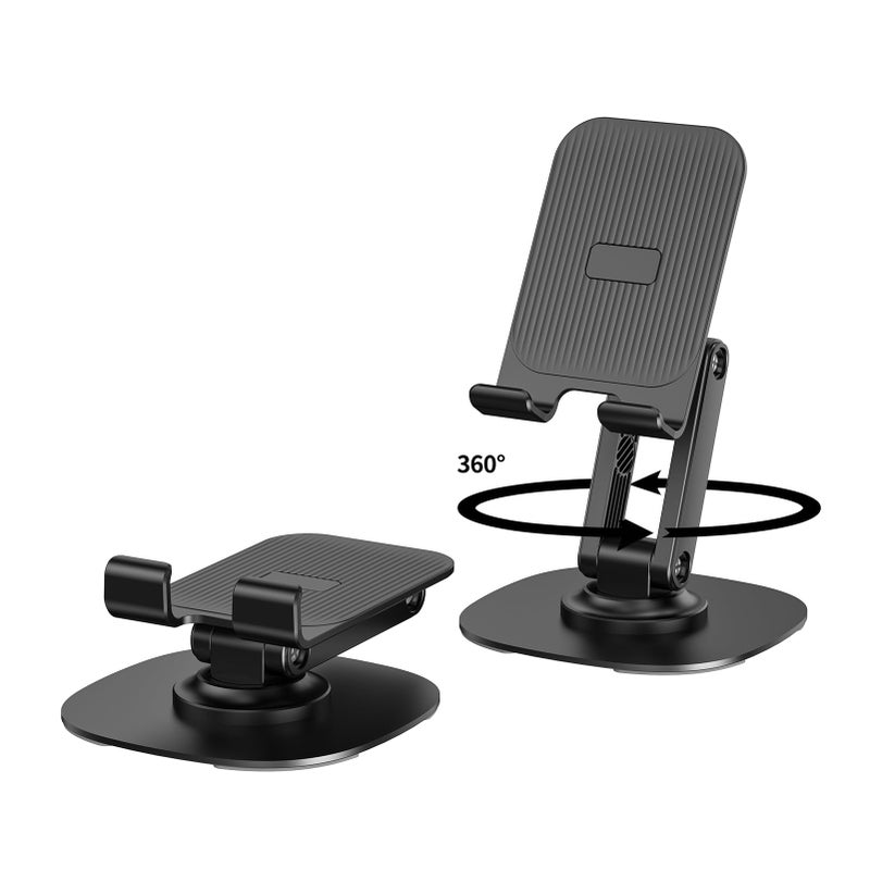 CXTX 360Â° Rotating Cell Phone Stand for Desk, Adjustable & Foldable Phone Holder, Aluminum Desktop Phone Stand with Anti-Slip Base, Compatible with iPhone, iPad, Android Phones, K69-Black - Image 1