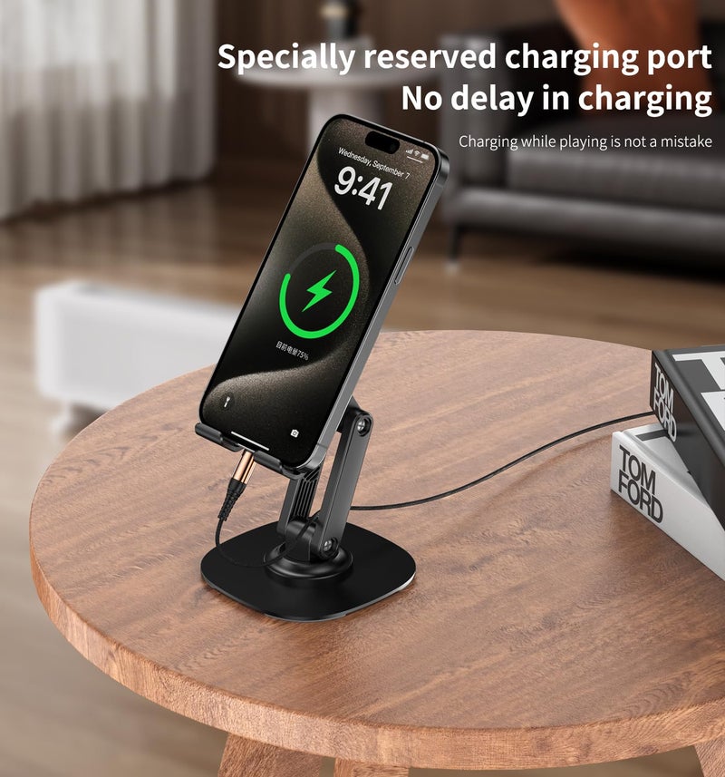 CXTX 360Â° Rotating Cell Phone Stand for Desk, Adjustable & Foldable Phone Holder, Aluminum Desktop Phone Stand with Anti-Slip Base, Compatible with iPhone, iPad, Android Phones, K69-Black - Image 5