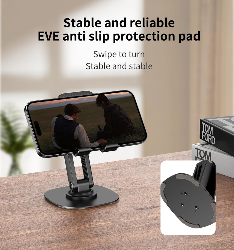 CXTX 360Â° Rotating Cell Phone Stand for Desk, Adjustable & Foldable Phone Holder, Aluminum Desktop Phone Stand with Anti-Slip Base, Compatible with iPhone, iPad, Android Phones, K69-Black - Image 3