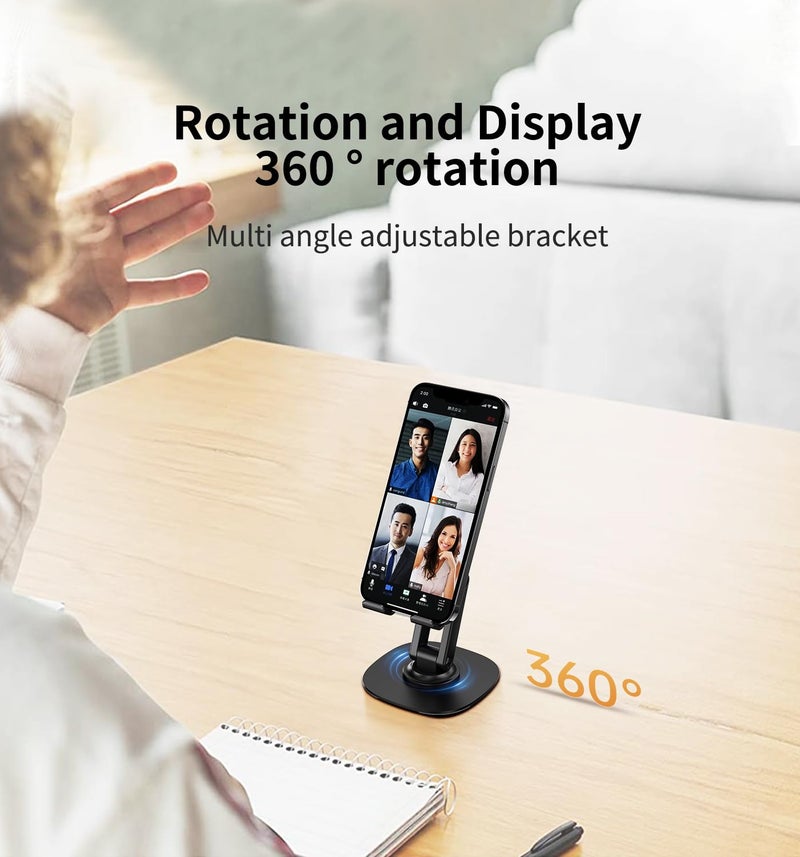 CXTX 360Â° Rotating Cell Phone Stand for Desk, Adjustable & Foldable Phone Holder, Aluminum Desktop Phone Stand with Anti-Slip Base, Compatible with iPhone, iPad, Android Phones, K69-Black - Image 2