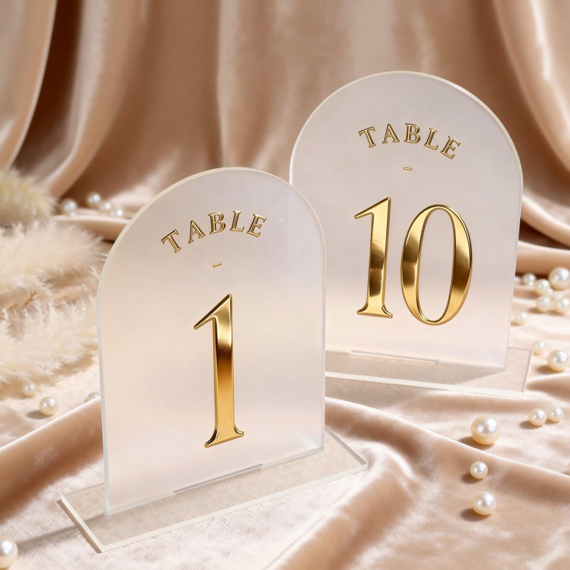 SOVQUEST Acrylic Wedding Table Number 1-10 Arch Gold Foil Printed tabletop Sign 5x7Inch With Stand for wedding reception Party Anniversary - Image 1