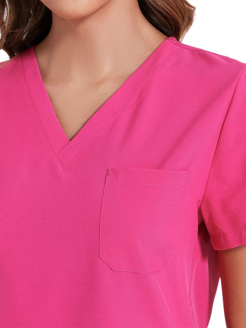 COZYFIT Scrubs for Women Set - Stretch V-Neck Scrub Top & Jogger Pant with 8 Pockets, Yoga Waistband, Anti Wrinkle, Slim Fit Women Scrubs - Hot Pink, M - Image 5