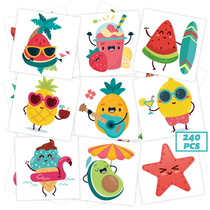 240 Pcs Summer Fruit Temporary Tattoos for Kids Safety Waterproof Bulk Tattoos Stickers Hawaiian Themed Tattoos Toys Best Choice for Summer Party and Goody Bag Stuffers 60 Different Designs
