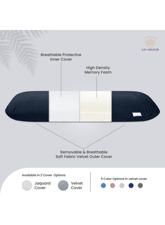 MY ARMOR Memory Foam Half Body Side Pillow for Pregnancy & Hugging, Long Cuddle Pillow Suitable for Side Sleepers & Back Support - Velvet Cover - 30x10x5 Inches, Navy Blue - Image 2