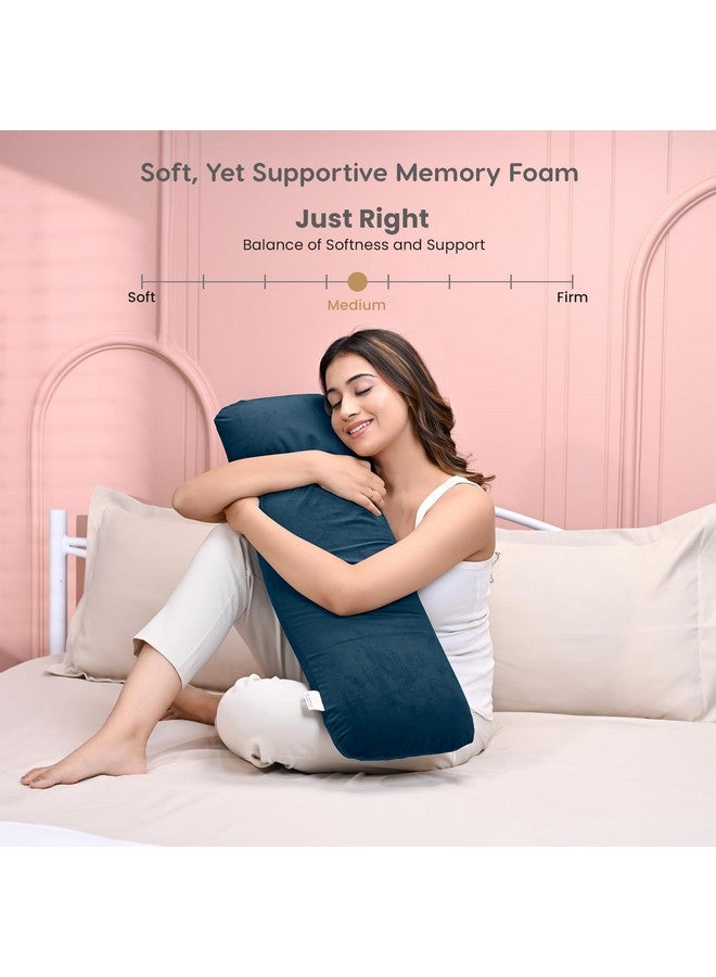 MY ARMOR Memory Foam Half Body Side Pillow for Pregnancy & Hugging, Long Cuddle Pillow Suitable for Side Sleepers & Back Support - Velvet Cover - 30x10x5 Inches, Navy Blue - Image 5