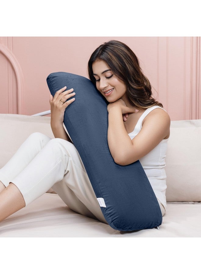 MY ARMOR Memory Foam Half Body Side Pillow for Pregnancy & Hugging, Long Cuddle Pillow Suitable for Side Sleepers & Back Support - Velvet Cover - 30x10x5 Inches, Navy Blue - Image 1