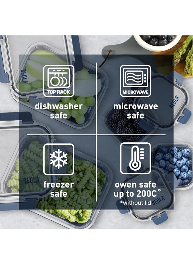 بيولا مجموعة من 2 حاويات تخزين طعام زجاجية مع اغطية محكمة الغلق وحماية من السيليكون، منظم طعام مانع للتسرب، امن للاستخدام في الفريزر وغسالة الصحون والميكروويف، منظم مطبخ للطعام (1050 مل، ازرق بحري) - Image 4
