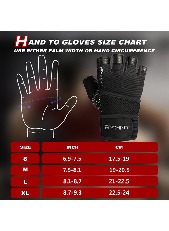RYMNT Workout Gloves with Wrist Wrap Support, Weight Lifting Gloves with Full Palm Protection & Extra Grip for Men Women Gym Exercise, Fitness, Weightlifting, Pull ups,Aron Black-M - Image 4