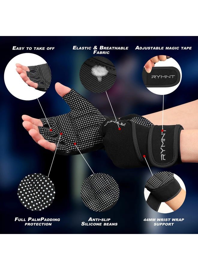 RYMNT Workout Gloves with Wrist Wrap Support, Weight Lifting Gloves with Full Palm Protection & Extra Grip for Men Women Gym Exercise, Fitness, Weightlifting, Pull ups,Aron Black-M - Image 2