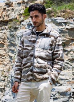 Campus Sutra Men's Light Grey & Chocolate Brown Camouflage Sherpa Puffer Jacket  - Image 3