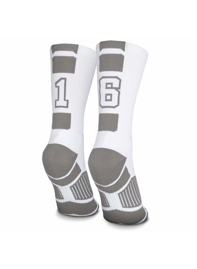 ChalkTalkSPORTS Custom Team Number Crew Socks | Athletic Socks | White | 16 - Image 1