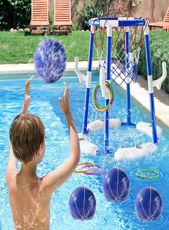 WATUDOU 2-in-1 Pool Basketball Hoop & Ring Games with 4 Balls 12 Rings and Pump, Summer Water Outdoor Party Swimming Pool Toys Games for Kids Ages 4-8 8-12 Adult, Family Party Easter Birthday Games Toys - Image 2