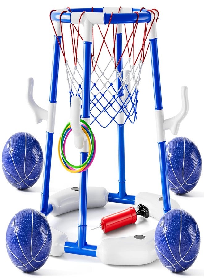WATUDOU 2-in-1 Pool Basketball Hoop & Ring Games with 4 Balls 12 Rings and Pump, Summer Water Outdoor Party Swimming Pool Toys Games for Kids Ages 4-8 8-12 Adult, Family Party Easter Birthday Games Toys - Image 1