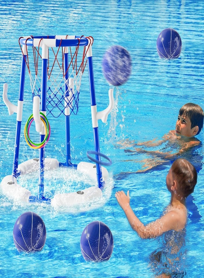 WATUDOU 2-in-1 Pool Basketball Hoop & Ring Games with 4 Balls 12 Rings and Pump, Summer Water Outdoor Party Swimming Pool Toys Games for Kids Ages 4-8 8-12 Adult, Family Party Easter Birthday Games Toys - Image 3