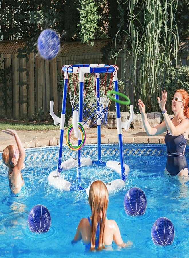 WATUDOU 2-in-1 Pool Basketball Hoop & Ring Games with 4 Balls 12 Rings and Pump, Summer Water Outdoor Party Swimming Pool Toys Games for Kids Ages 4-8 8-12 Adult, Family Party Easter Birthday Games Toys - Image 4