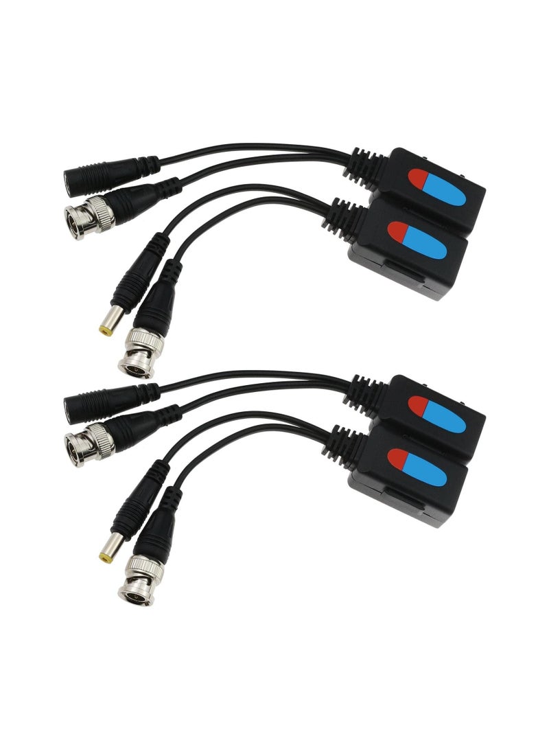 Captaintech 4pcs Passive Video Balun, Rj45 To Bnc Transceiver Transmitter, 1080p-8mp Dc Power Passive Audio Video Balun, Plastic Metal, Supports All Video Devices, Cameras, Monitors, Dvr Cards and Video Recorders - Image 1