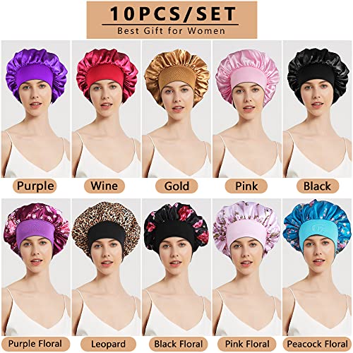 Heniho 10PCS Satin Bonnets for Women Sleeping, Large Braids Bonnet Wide Band Hair Bonnets - Image 4