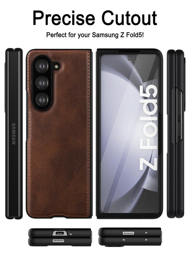 Foluu Case for Samsung Galaxy Z Fold 5, with Front Built-in Screen Protector, PU Leather + Hard PC Shell Ultra Thin Slim Durable Protective Phone Cover for Samsung Galaxy Z Fold5 5G 2023 (Brown) - Image 4