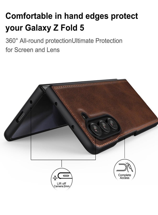 Foluu Case for Samsung Galaxy Z Fold 5, with Front Built-in Screen Protector, PU Leather + Hard PC Shell Ultra Thin Slim Durable Protective Phone Cover for Samsung Galaxy Z Fold5 5G 2023 (Brown) - Image 2