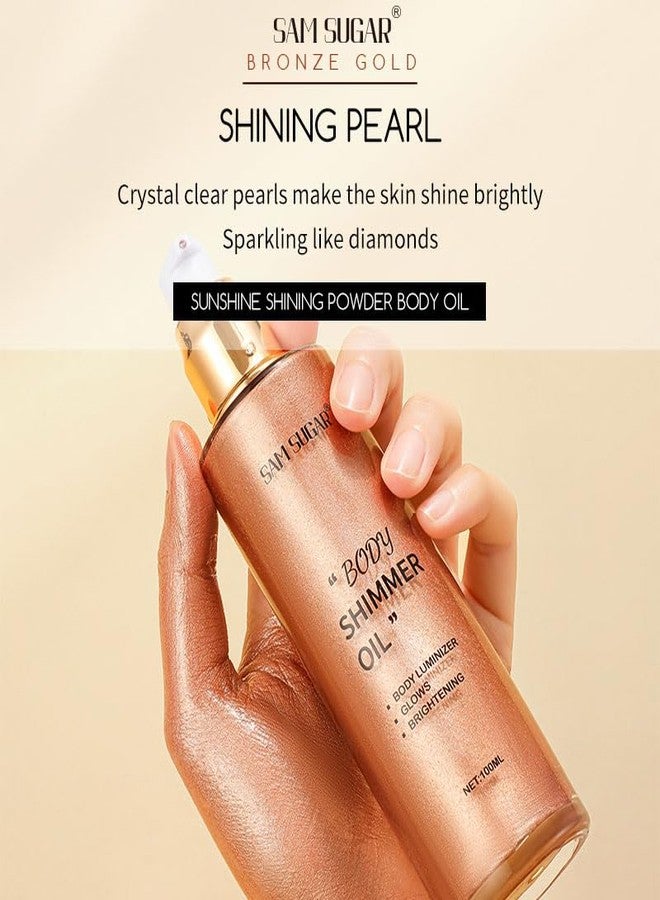 سكر سام زيت الجسم اللامع من سام شوجر، 3.38 أونصة سائلة، مُضيء سائل يدوم طويلاً مع فرشاة لإضفاء إشراقة على الجسم، مرطب للجسم مُضيء، 100 مل، مُضيء للجسم والوجه لإشراقة متألقة (04#) - Image 2