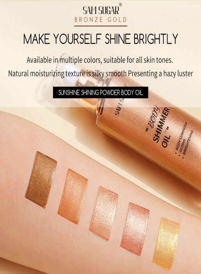 سكر سام زيت الجسم اللامع من سام شوجر، 3.38 أونصة سائلة، مُضيء سائل يدوم طويلاً مع فرشاة لإضفاء إشراقة على الجسم، مرطب للجسم مُضيء، 100 مل، مُضيء للجسم والوجه لإشراقة متألقة (04#) - Image 4