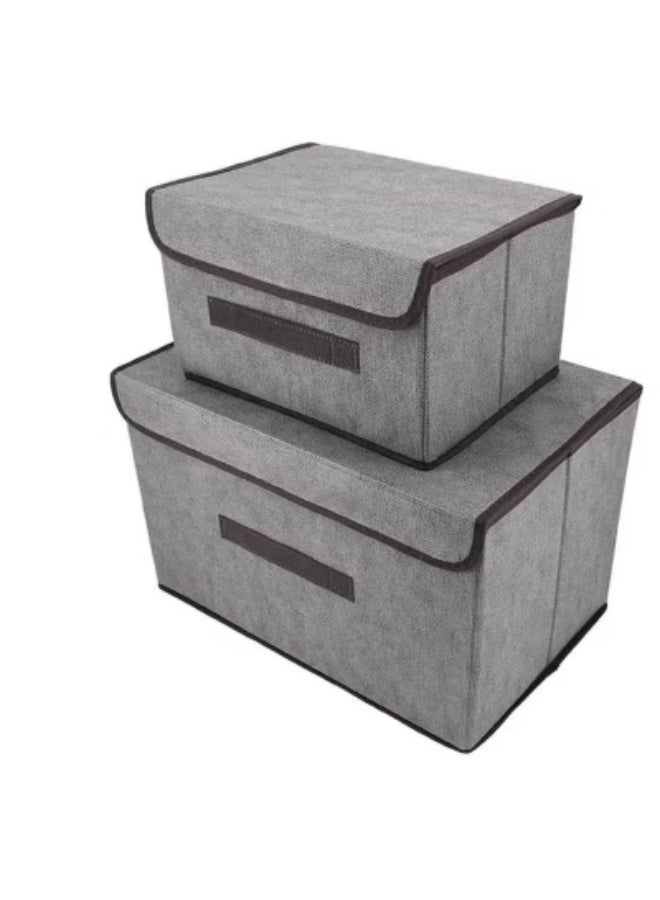 Stackable Fabric Storage Box with Lid & Handle – Foldable Organizer for Clothes Toys Home Bedroom (2-Pack) - Image 1