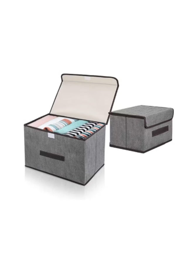 Stackable Fabric Storage Box with Lid & Handle – Foldable Organizer for Clothes Toys Home Bedroom (2-Pack) - Image 4