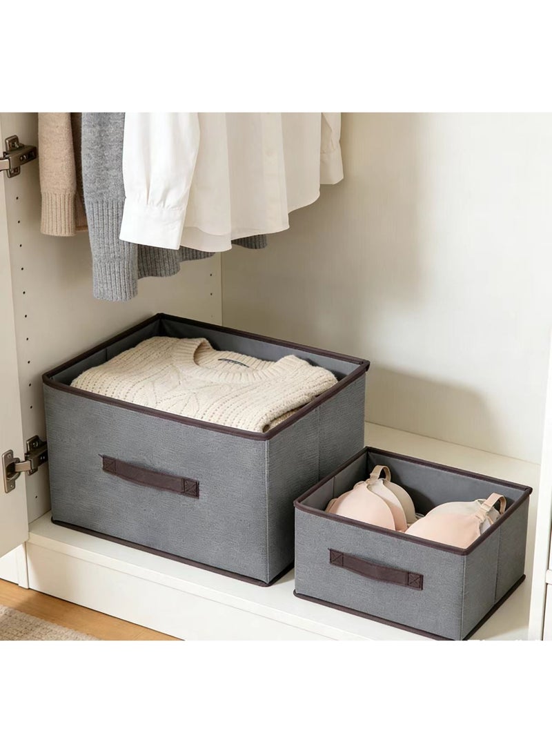 2 Pcs Grey Fabric Storage Box Set Large+Small Foldable Organizer with Lid Handle for Home Kitchen Bedroom - Image 2