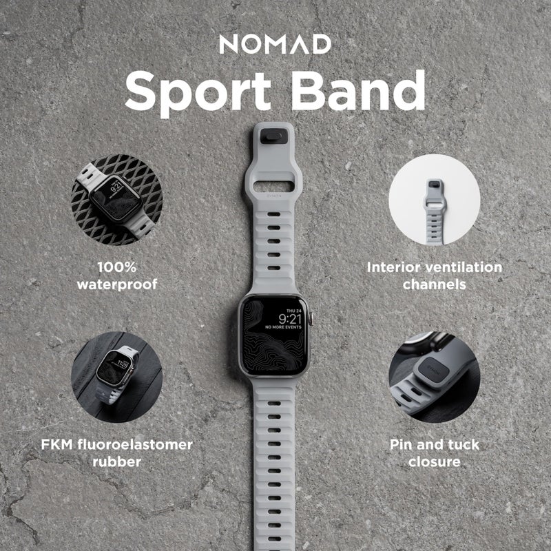 Nomad Sport Band - 45mm | Lunar Gray Apple watch ultra 2 band, Designed to give your Apple Watch a modern and athletic look for intense workouts and everyday wear, Compatible with New Series 10, Ultra & Ultra 2, Series 1-9, and SE - Image 2