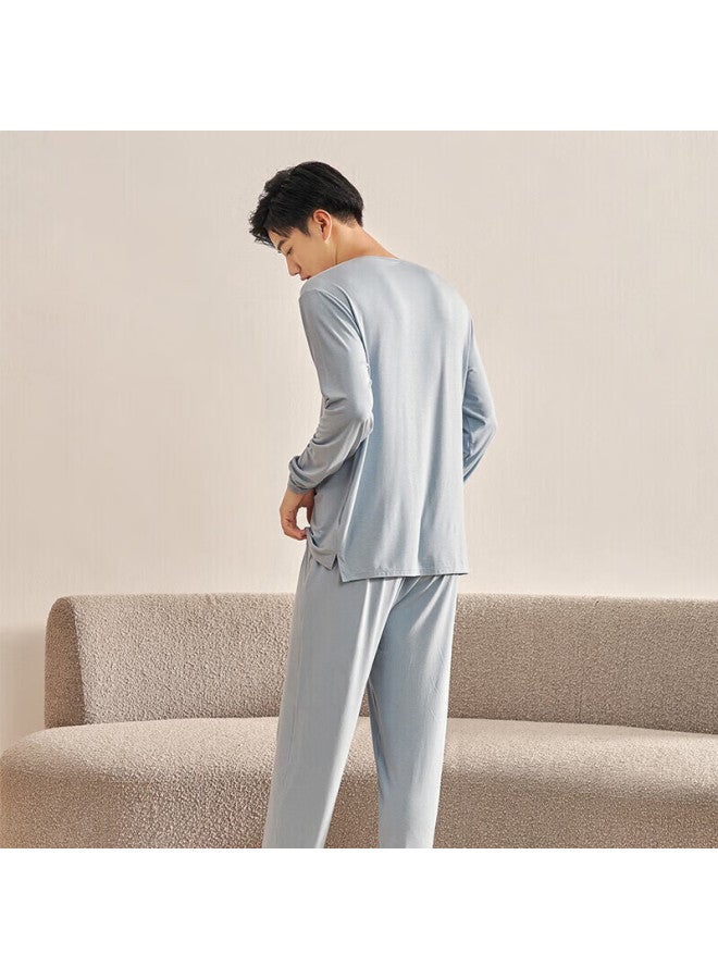 Agentmuse Men's Tencel 60s Modal Long Sleeve Two-piece Pajama Set Ultra-soft Bare Feeling Couples Casual Loungewear - Image 2
