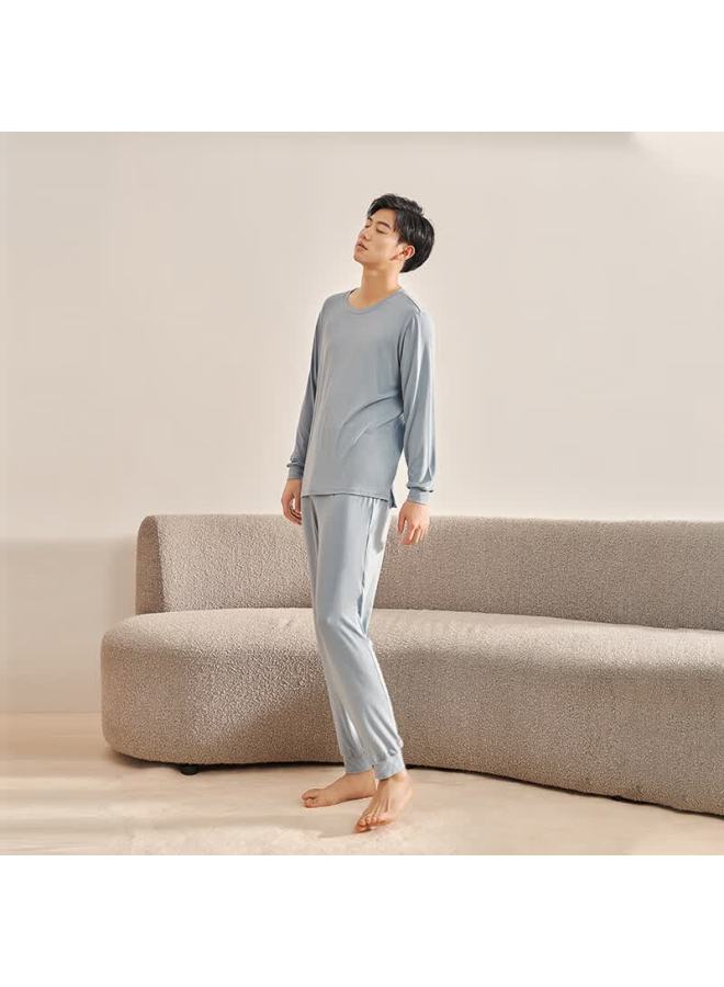Agentmuse Men's Tencel 60s Modal Long Sleeve Two-piece Pajama Set Ultra-soft Bare Feeling Couples Casual Loungewear - Image 1