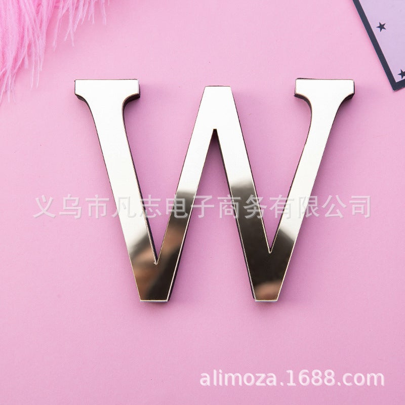 Light Gold Mirror Acrylic Wall Stickers 26 English Letters Background Wall Decoration Stereo Letter Stickers - Image 1