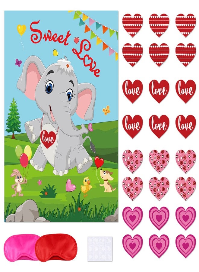 ELECLAND Pin The Heart on The Elephant Valentines Party Game for Kids, Valentines Heart Stickers, Valentine's Day Party Decorations, Carnival Circus Party Supplies, Animal Party Decorations - Image 1