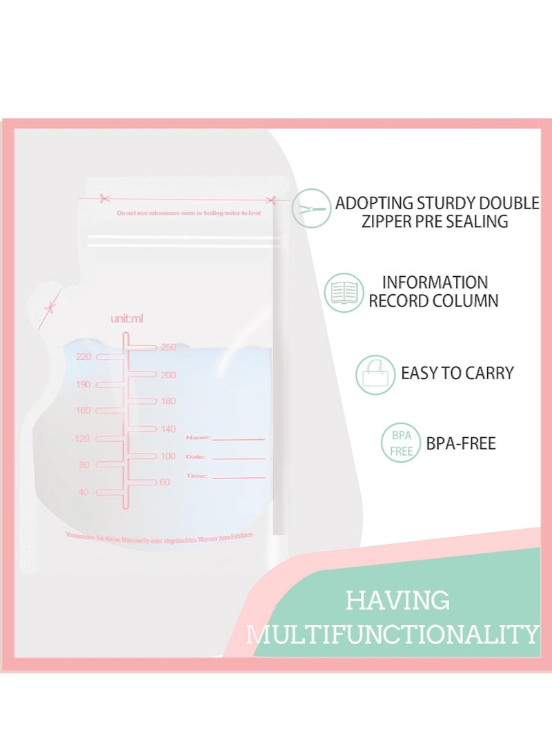 بينكو 150 كيسًا جديدًا ومُحسّنًا لتخزين حليب الأم، مانع للتسرب، بسحاب مزدوج وتصميم قائم بذاته، خالية من مادة BPA، أكياس تخزين حليب الفريزر، أكياس تخزين حليب مع فوهة صب للرضاعة الطبيعية، حقيبة قائمة بذاتها، تصميم مسطح موفر للمساحة، 250 مل - Image 2