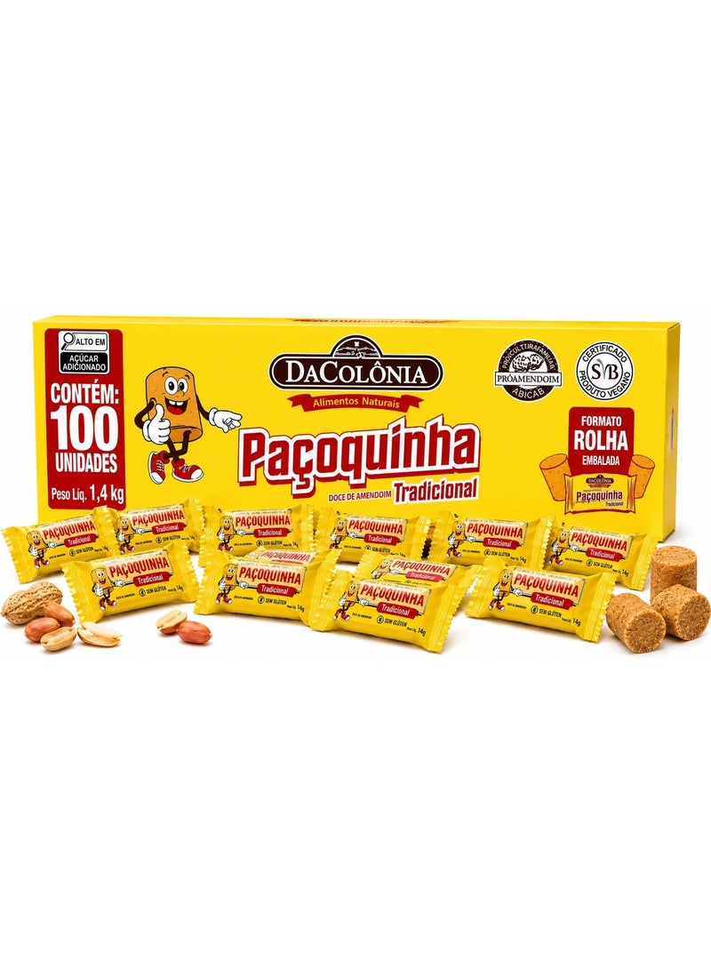DaColonia Paçoquinha Traditional Peanut Butter Crumble, Gluten Free, 100 Pieces, 1.4 kg - Image 1