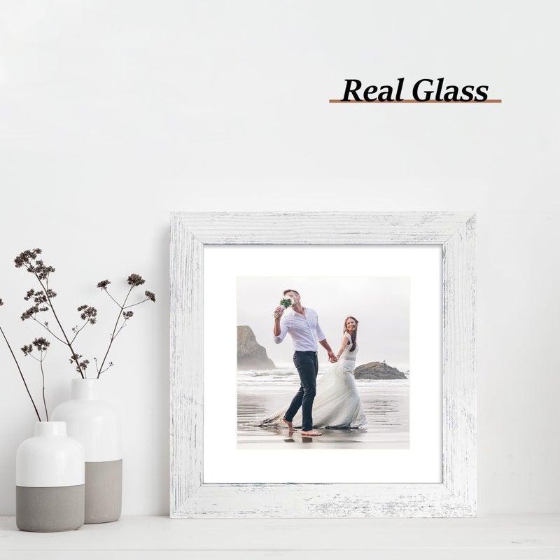 iRahmen إطارات صور Irahmen 8x8 مجموعة من 4 مع الزجاج الحقيقي إطارات خشبية مربعة أبيض مصححة 6x6 صورة مع حصيرة أو 8x8 بدون حصيرة 8 × 8 إطار صور لجدار الجدار وشاشة الطاولة - Image 2