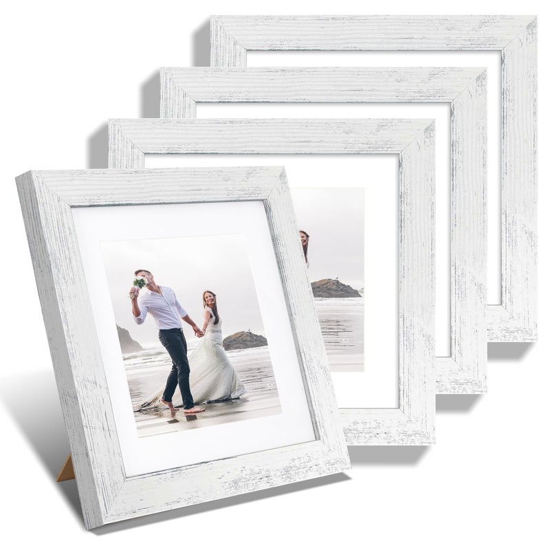 iRahmen إطارات صور Irahmen 8x8 مجموعة من 4 مع الزجاج الحقيقي إطارات خشبية مربعة أبيض مصححة 6x6 صورة مع حصيرة أو 8x8 بدون حصيرة 8 × 8 إطار صور لجدار الجدار وشاشة الطاولة - Image 1