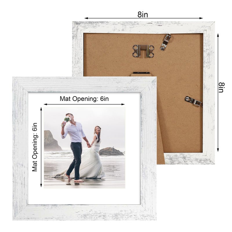 iRahmen إطارات صور Irahmen 8x8 مجموعة من 4 مع الزجاج الحقيقي إطارات خشبية مربعة أبيض مصححة 6x6 صورة مع حصيرة أو 8x8 بدون حصيرة 8 × 8 إطار صور لجدار الجدار وشاشة الطاولة - Image 3