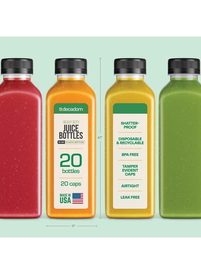 DECADORN 12oz Plastic Juice Bottles For Juicing - 20 Pack Plastic Bottles With Caps - MADE IN USA Juicing Bottles Reusable With Lids - Juicer Bottles With Tamper Evident Caps - Juice Containers - Image 2
