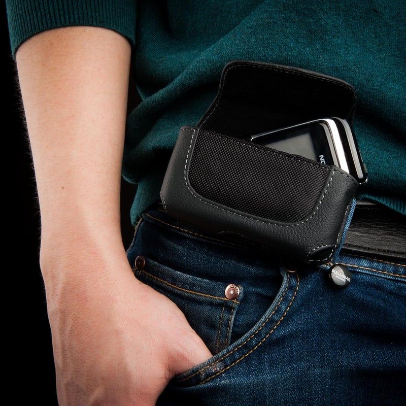 Keple Leather Horizontal Belt Clip Holster Black Compatible with Nokia 2720 Fold 11 100 105 106 107 108 109 112 113 114 130 206 207 208 220 301 515 1202 1208 1208 1 209 1280 Phone Case Skin Wallet - Image 1