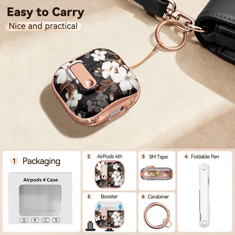 Polislime for Apple AirPod 4 Case 2024 with Lock,Clear TPU Floral AirPod 4th Generation Cases for Women Girly, iPod 4 Case with Keychain & Cleaner Kit- Black Gold Flower - Image 5