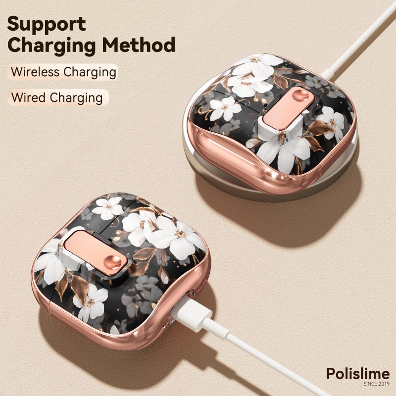 Polislime for Apple AirPod 4 Case 2024 with Lock,Clear TPU Floral AirPod 4th Generation Cases for Women Girly, iPod 4 Case with Keychain & Cleaner Kit- Black Gold Flower - Image 4