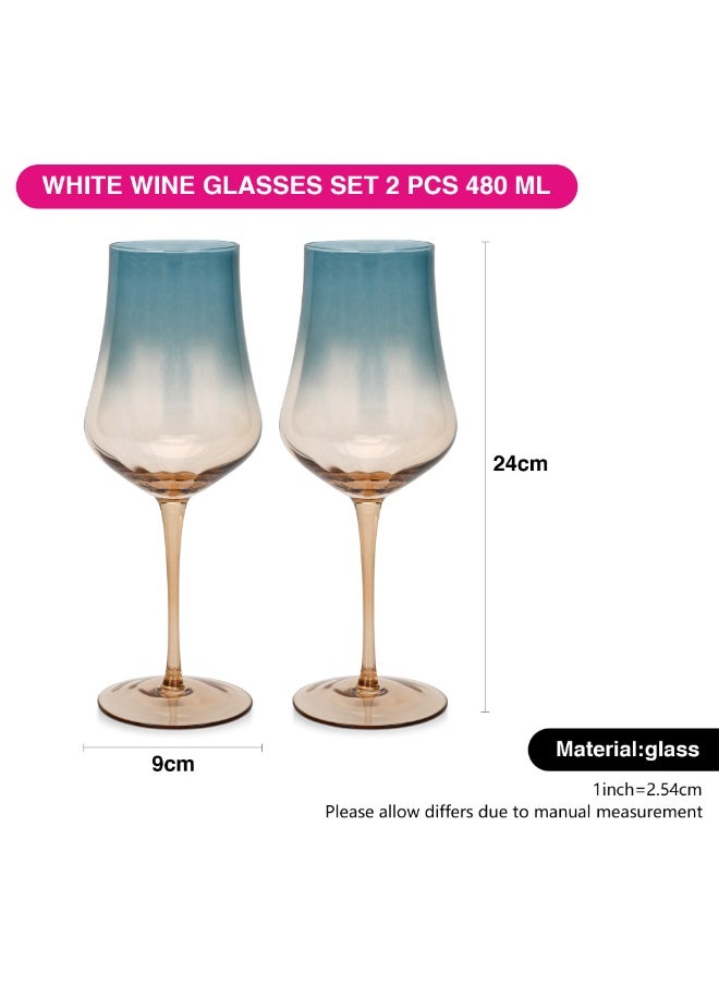Fissman 2-Piece Wine Glass 480mL, Handmade Mouth Blown White Wine Glasses | Elegant Gradient Teal Color Glass | Long Stem Crystal Clear Glasses Excellent Gift Choice for Wedding, Anniversary, Birthday  - Image 3
