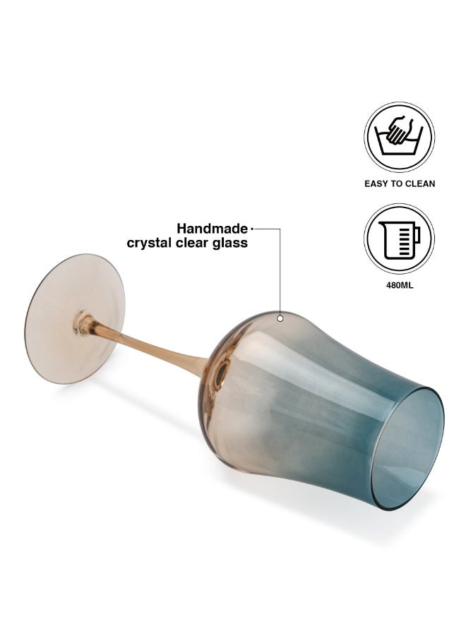 Fissman 2-Piece Wine Glass 480mL, Handmade Mouth Blown White Wine Glasses | Elegant Gradient Teal Color Glass | Long Stem Crystal Clear Glasses Excellent Gift Choice for Wedding, Anniversary, Birthday  - Image 2