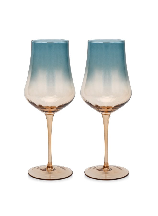 Fissman 2-Piece Wine Glass 480mL, Handmade Mouth Blown White Wine Glasses | Elegant Gradient Teal Color Glass | Long Stem Crystal Clear Glasses Excellent Gift Choice for Wedding, Anniversary, Birthday  - Image 1