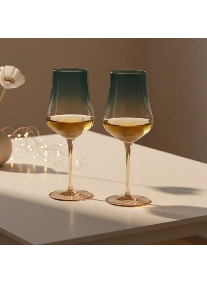 فيسمان 2-Piece Wine Glass 480mL, Handmade Mouth Blown White Wine Glasses | Elegant Gradient Teal Color Glass | Long Stem Crystal Clear Glasses Excellent Gift Choice for Wedding, Anniversary, Birthday