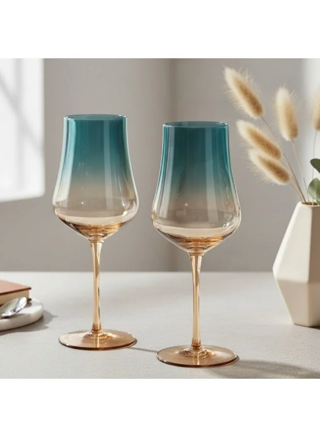 فيسمان 2-Piece Wine Glass 480mL, Handmade Mouth Blown White Wine Glasses | Elegant Gradient Teal Color Glass | Long Stem Crystal Clear Glasses Excellent Gift Choice for Wedding, Anniversary, Birthday